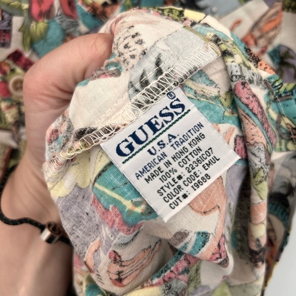 Vintage Guess Shirt Mens Large Hawaiian Camp Beach Surfer Ocean Cotton Casual - Picture 5 of 6